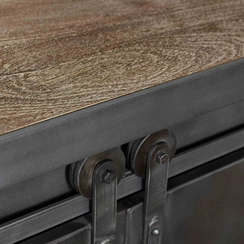 Bewley Antique Gunmetal Finish and Natural Sealed Wood Sideboard