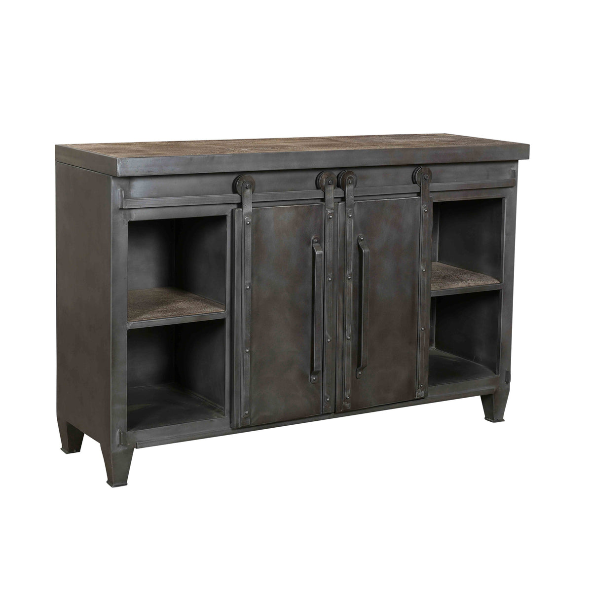 Bewley Antique Gunmetal Finish and Natural Sealed Wood Sideboard