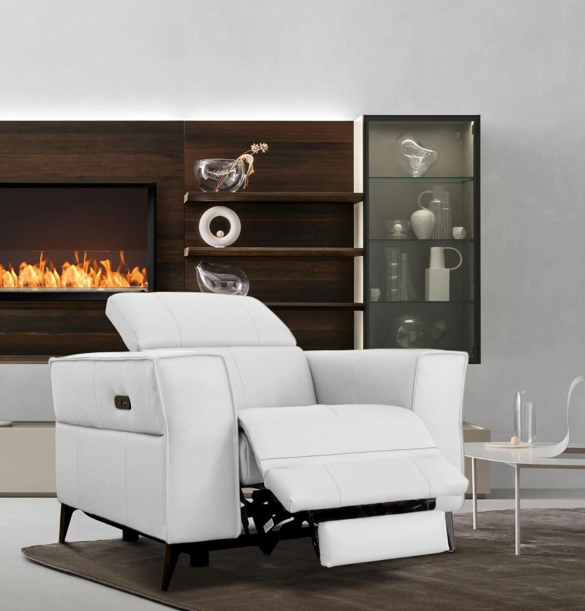 Divani Casa Nella Modern White Leather Armchair With Electric Recliner Model VGKN-E9193-WHT-CH