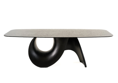 Modrest Neptune Modern Grey Wave Glass & Black Dining Table Model VGVC-T2378