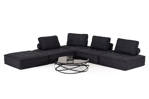 Divani Casa Nolden Modern Black Fabric Modular Sectional Sofa Model VGKNK8542-BLK