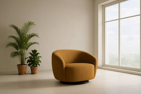 Divani Casa Norris Modern Mustard Fabric Swivel Accent Chair Model VGKK-KF.2823-CHR-MUS