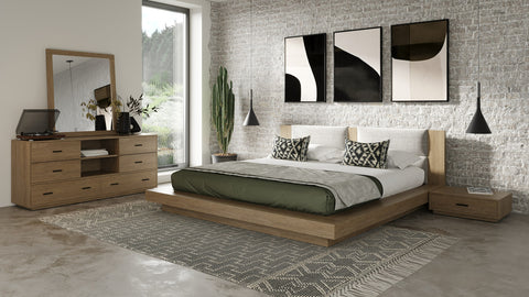 Nova Domus Fantasia Contemporary Walnut & Grey Bed with Two Nightstands By VIG Furniture