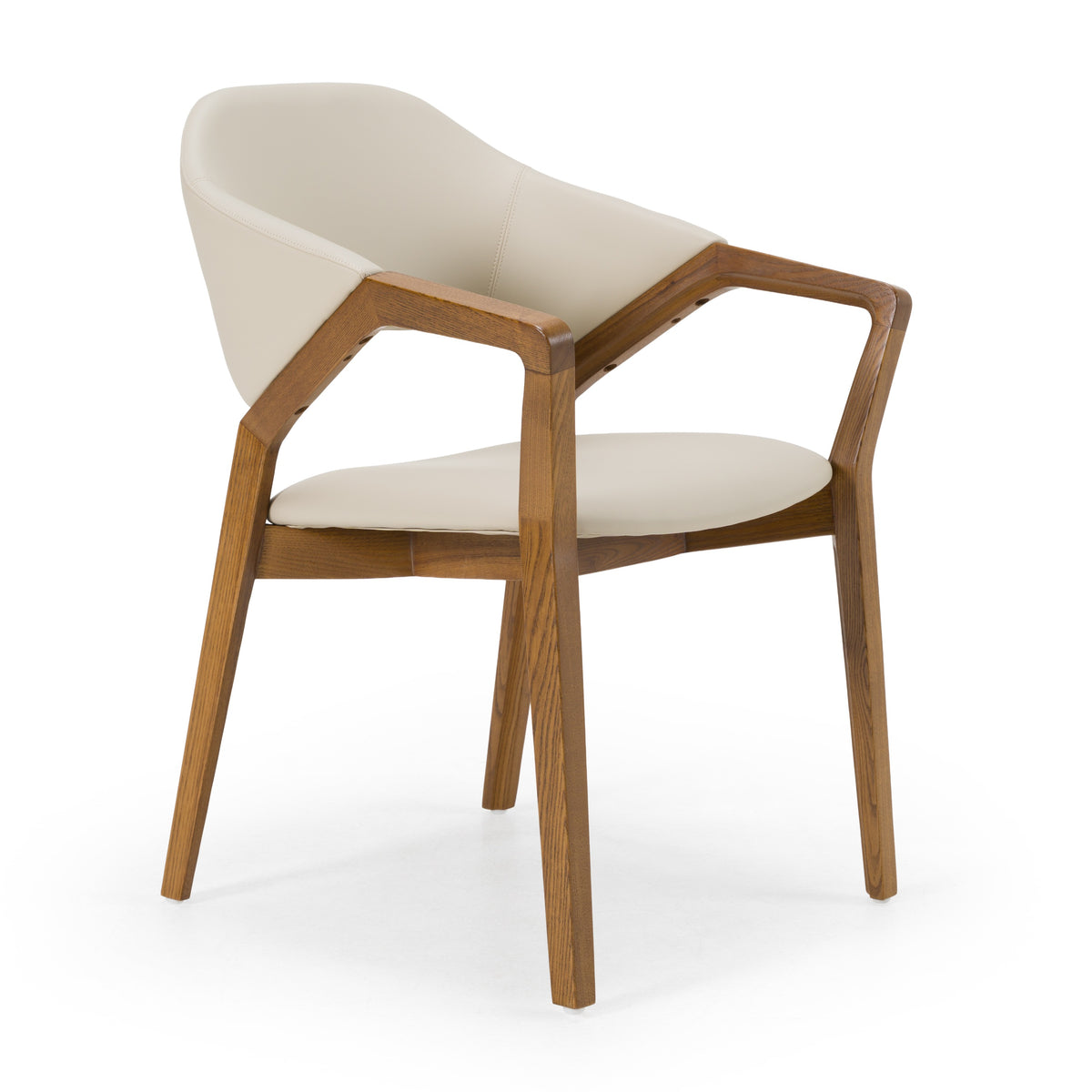 Modrest Ocasio Mid Century Modern Cream Vegan Leather & Walnut Dining Chair Model VGCS-ACH-17090-CRM
