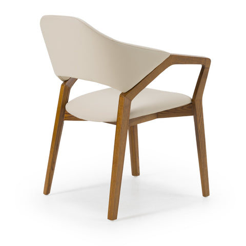 Modrest Ocasio Mid Century Modern Cream Vegan Leather & Walnut Dining Chair Model VGCS-ACH-17090-CRM