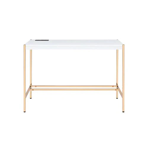Midriaks White & Gold Finish Writing Desk Model OF00020 By ACME Furniture