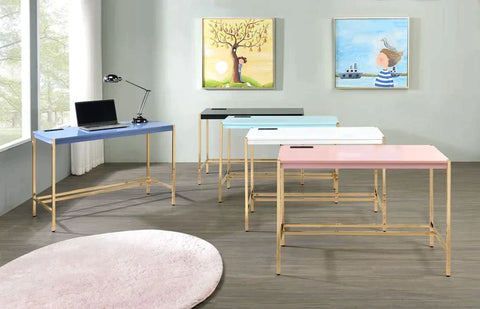 Midriaks White & Gold Finish Writing Desk Model OF00020 By ACME Furniture