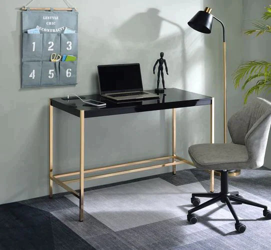 Midriaks Black & Gold Finish Writing Desk Model OF00021 By ACME Furniture