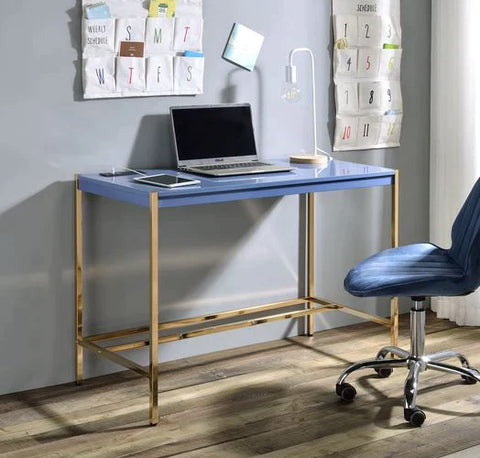 Midriaks Navy Blue & Gold Finish Writing Desk Model OF00022 By ACME Furniture