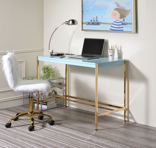 Midriaks Baby Blue & Gold Finish Writing Desk Model OF00023 By ACME Furniture