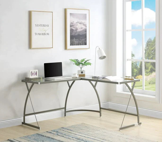 Janison Clear Glass & Silver Finish Desk Model OF00051 By ACME Furniture