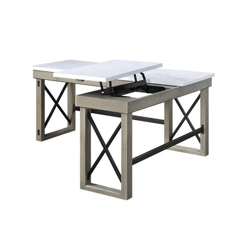 Talmar Marble Top & Rustic Oak Finish Writing Desk Model OF00055 By ACME Furniture