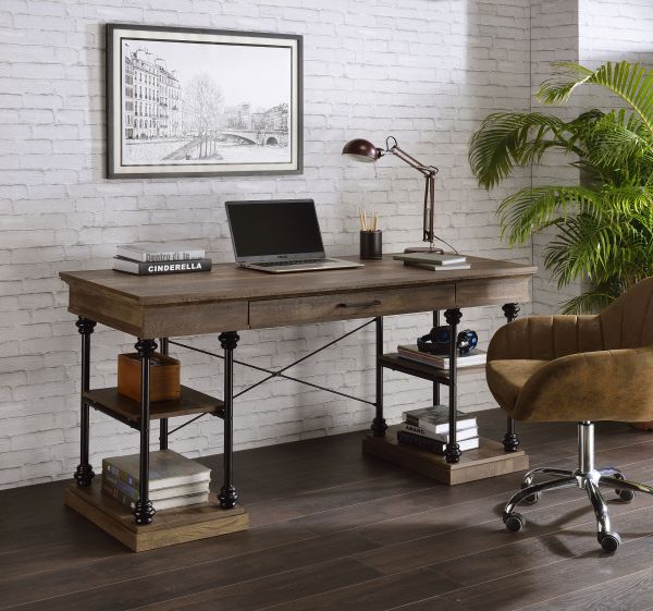 Synal Rustic Oak & Black Finish Writing Desk Model OF00135 By ACME Furniture