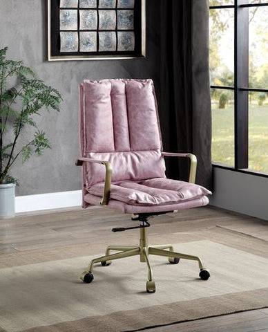 Tinzud Pink Top Grain Leather Office Chair Model OF00439 By ACME Furniture
