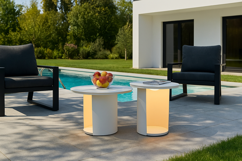 Renava Onza Outdoor White End Table With Solar Light Model VGVK-CT009-S-SL-WHT