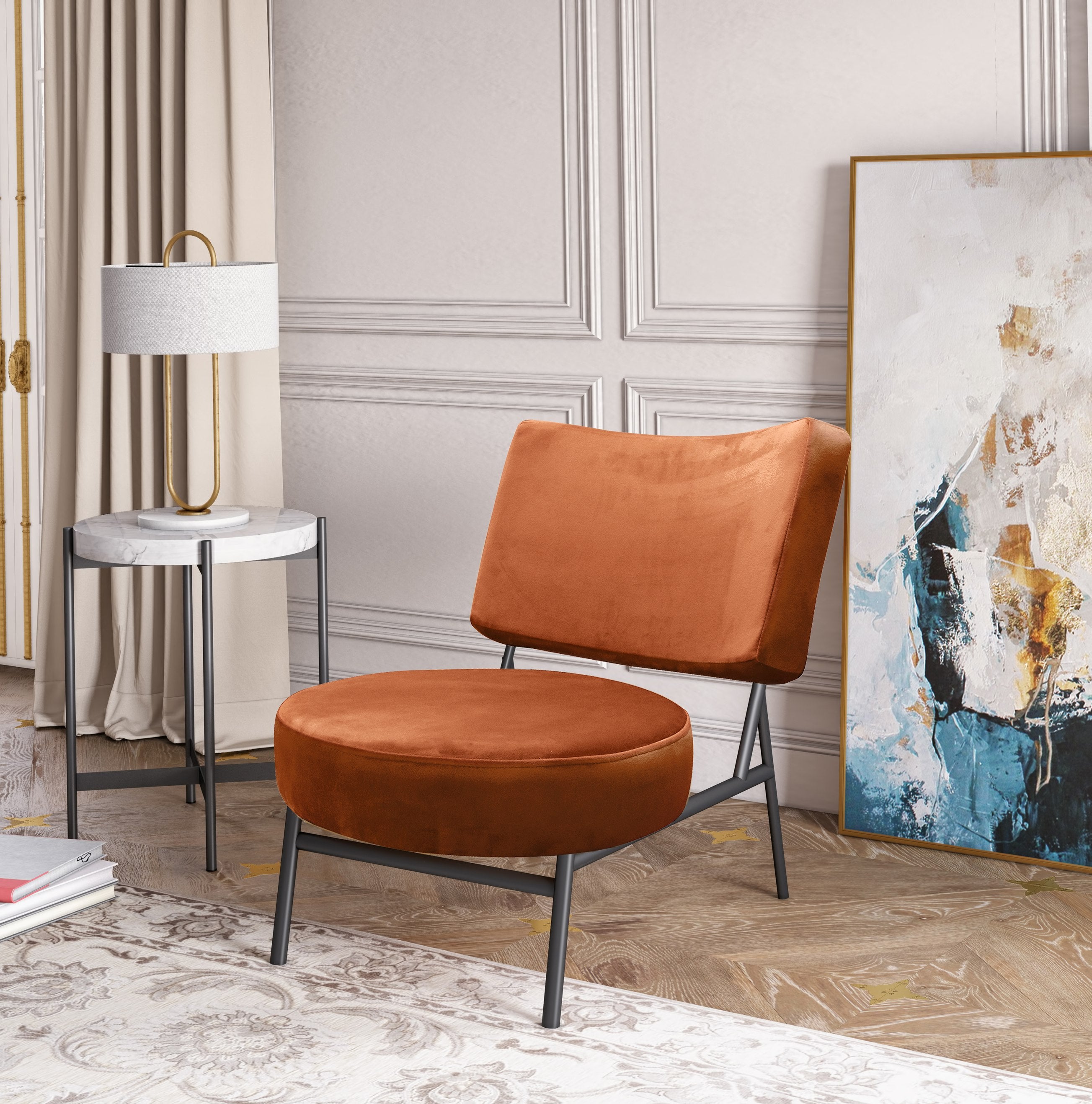 Modrest Sami Modern Orange Velvet Accent Chair Model VGSWSAC356-OR