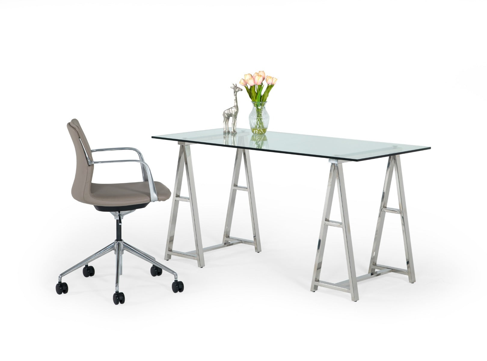 Modrest Ostro Modern Stainless Steel & Glass Desk Model VGGMCP-705D-GL-SS-DESK