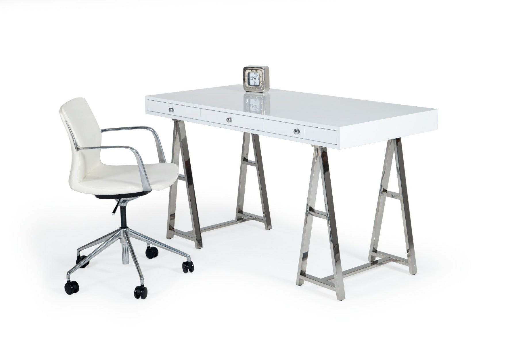 Modrest Ostrow White & Stainless Steel Desk Model VGGMCP-705E-WHT-DSK