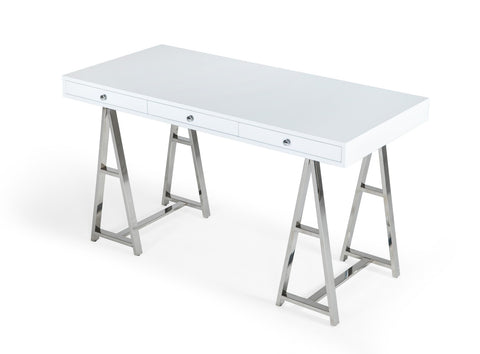 Modrest Ostrow White & Stainless Steel Desk Model VGGMCP-705E-WHT-DSK