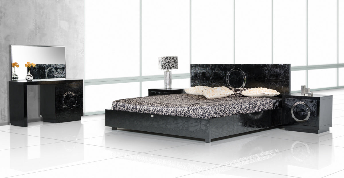 Queen A&X Ovidius Modern Black Crocodile Bed Model VGUNAW223-180-BLK-Q