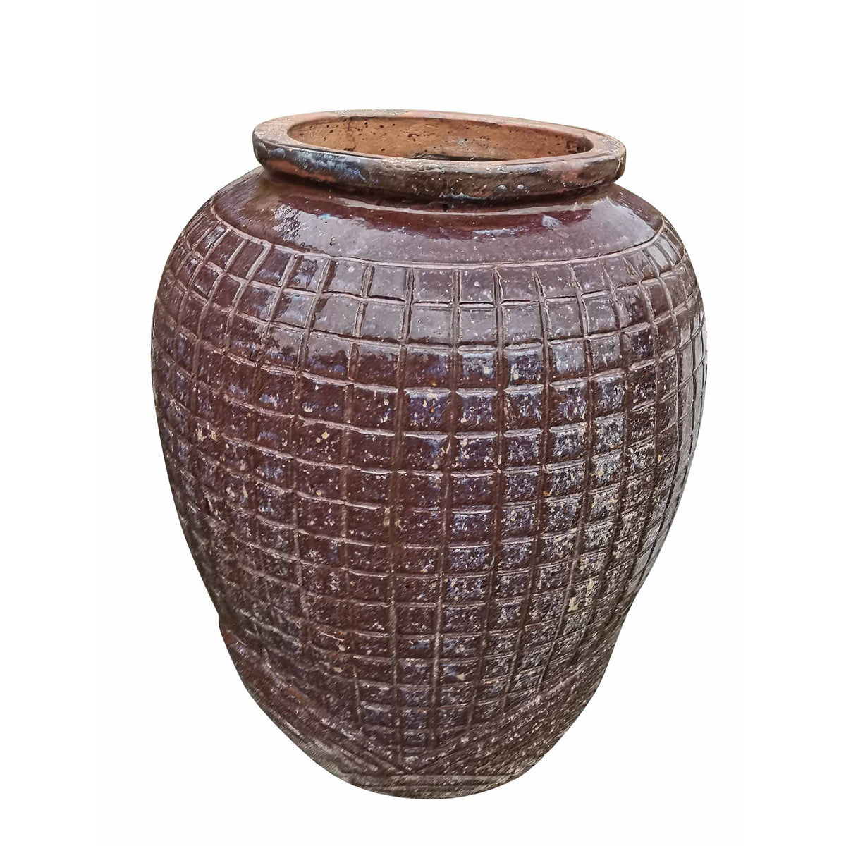 Large Reddish Brown Glazed Handmade Pot