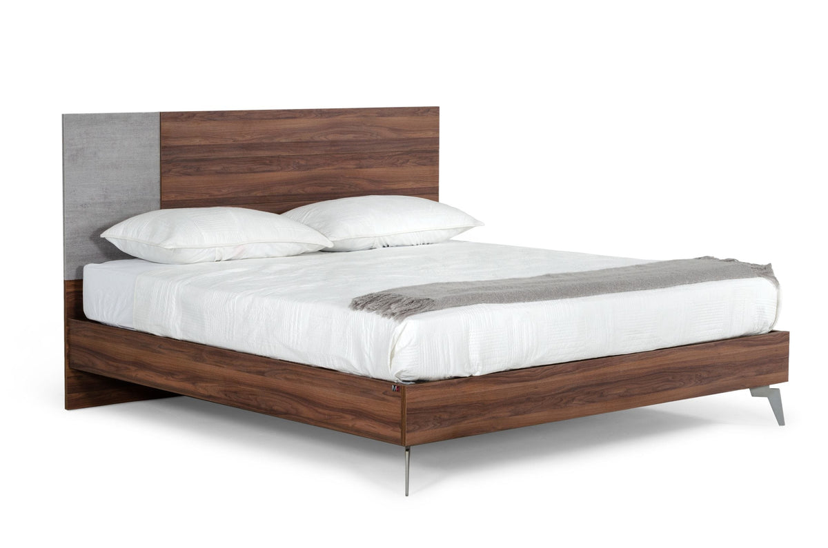 Nova Domus Palermo Eastern King Modern Italian Faux Concrete & Walnut Bed Model VGACPALERMO-WAL-BED-Q