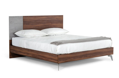 Nova Domus Palermo Eastern King Modern Italian Faux Concrete & Walnut Bed Model VGACPALERMO-WAL-BED-Q