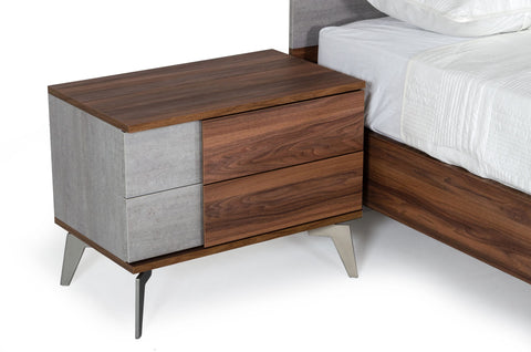 Nova Domus Palermo Modern Italian Faux Concrete & Walnut Nightstand Model VGACPALERMO-WAL-NS