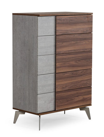 Nova Domus Palermo Italian Modern Faux Concrete & Walnut Chest Model VGACPALERMO-WAL-CHST