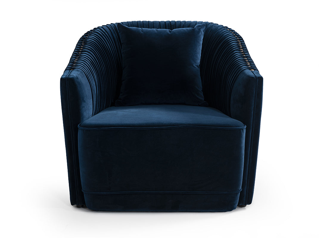 Divani Casa Palomar Modern Blue Velvet & Brass Accent Chair Model VGVCS1811-BLU-CHR