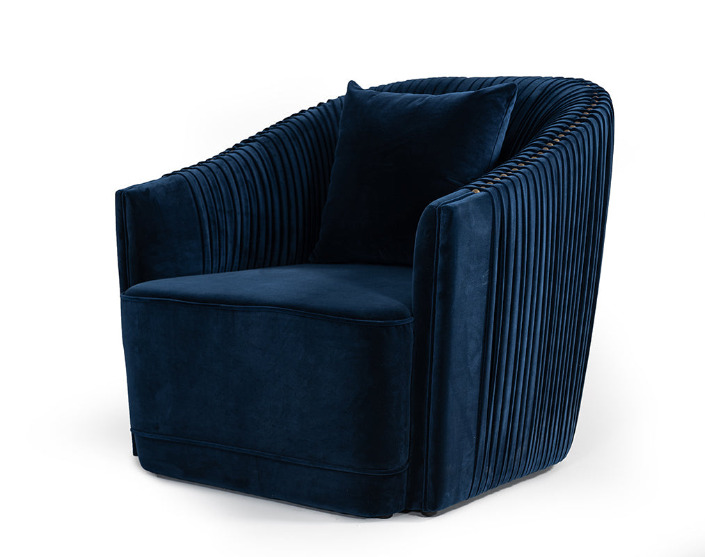 Divani Casa Palomar Modern Blue Velvet & Brass Accent Chair Model VGVCS1811-BLU-CHR