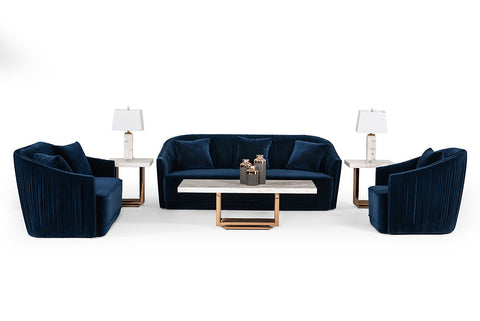 Divani Casa Palomar Modern Blue Velvet & Brass Sofa Model VGVCS1811-BLU-SOFA
