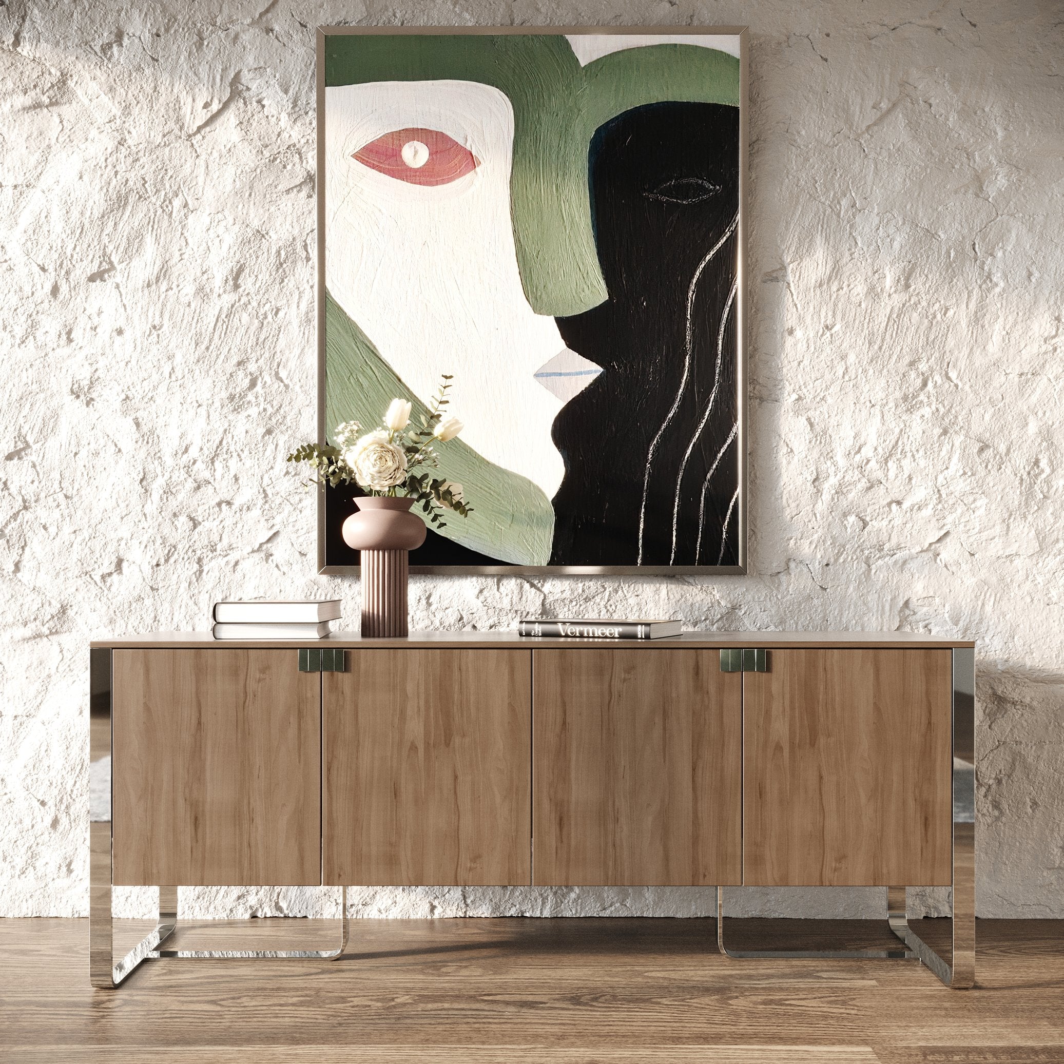 Modrest Pauline Modern Walnut And Stainless Steel Sideboard Buffet Model VGBB-MI2203T-WAL-B