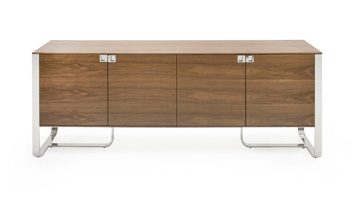 Modrest Pauline Modern Walnut And Stainless Steel Sideboard Buffet Model VGBB-MI2203T-WAL-B