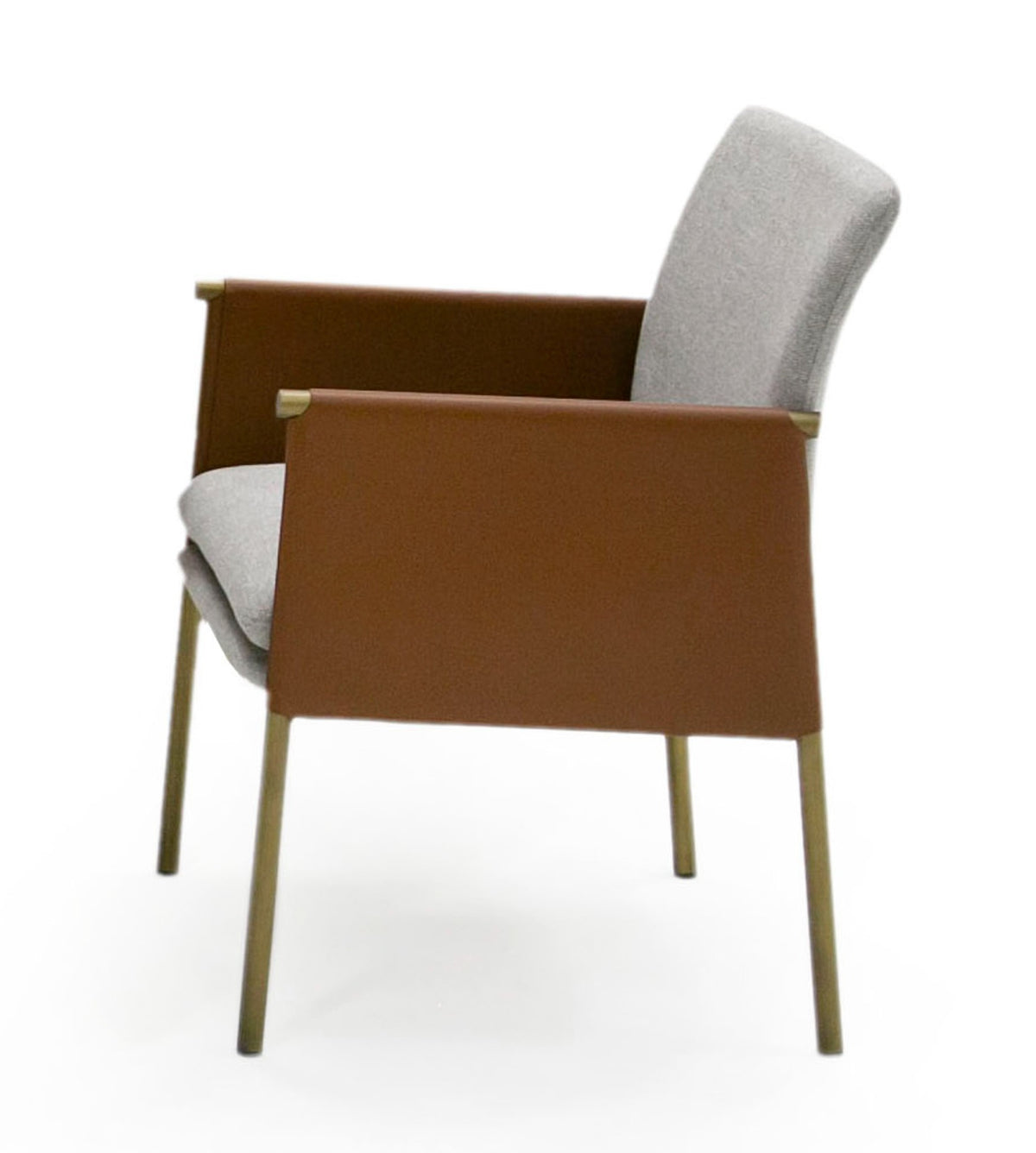 Modrest Pettit Modern Light Grey |  Camel And Brass Arm Dining Chair Model VGGA-6988CH-1-WHT-B-DC