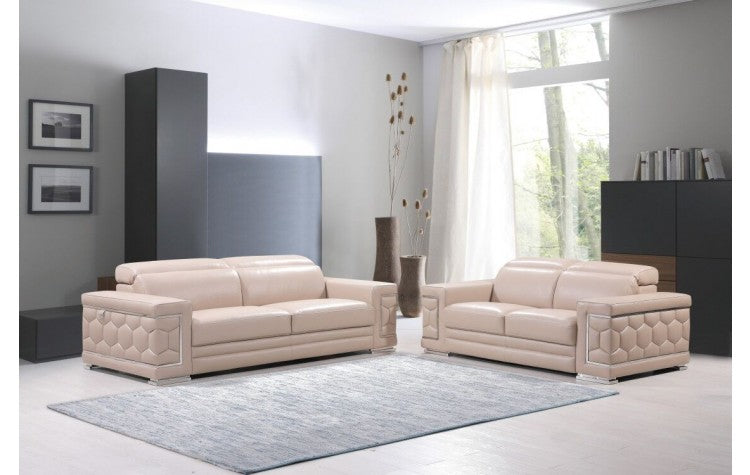 692 DivanItalia Beige Sofa and Loveseat Set – Top Grain Italian LeatherModel:  692-BEIGE-2PC