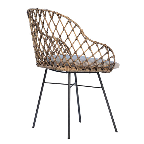 Thelma Natural Rattan Finish and Black Metal Frame Dining Chair