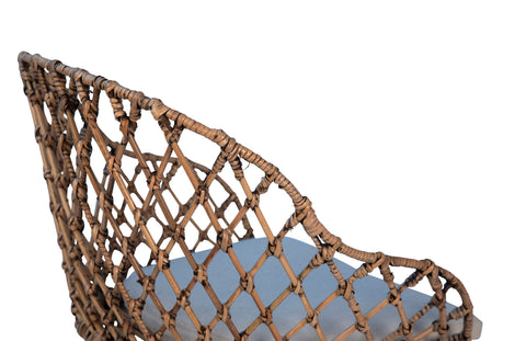 Thelma Natural Rattan Finish and Black Metal Frame Dining Chair