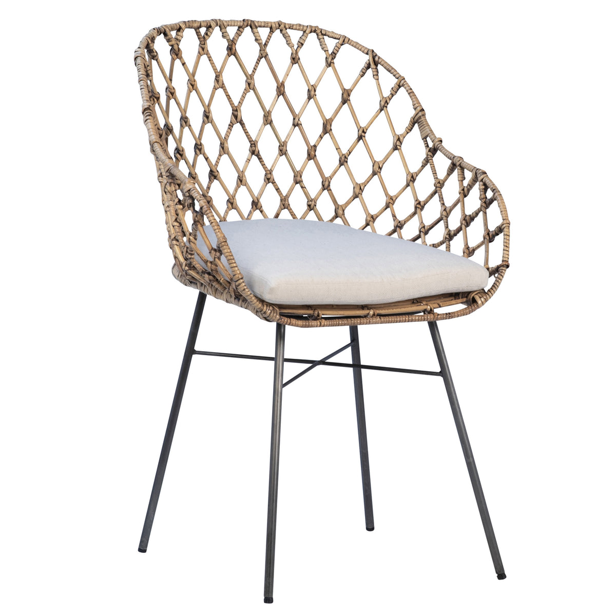 Thelma Natural Rattan Finish and Black Metal Frame Dining Chair