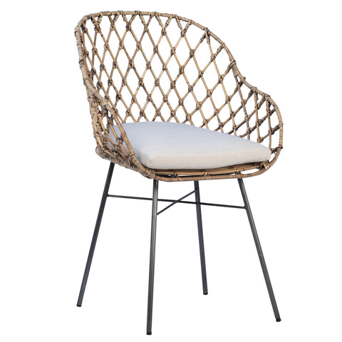 Thelma Natural Rattan Finish and Black Metal Frame Dining Chair
