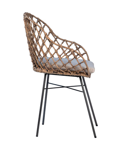 Thelma Natural Rattan Finish and Black Metal Frame Dining Chair