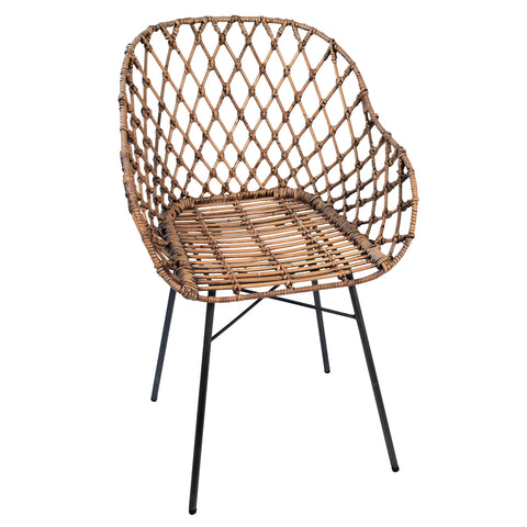 Thelma Natural Rattan Finish and Black Metal Frame Dining Chair
