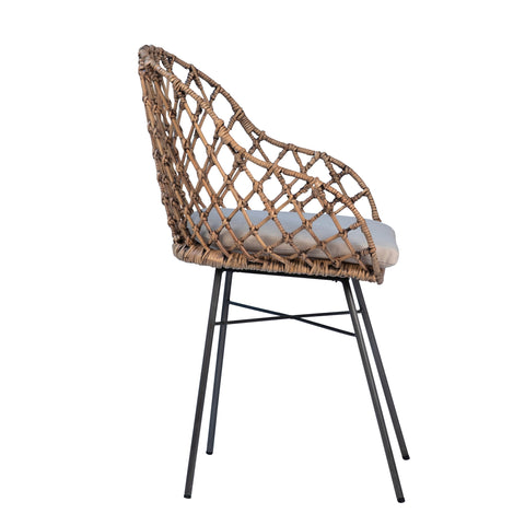 Thelma Natural Rattan Finish and Black Metal Frame Dining Chair