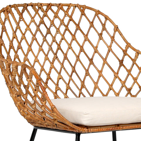 Thelma Natural Rattan Finish and Black Metal Frame Dining Chair
