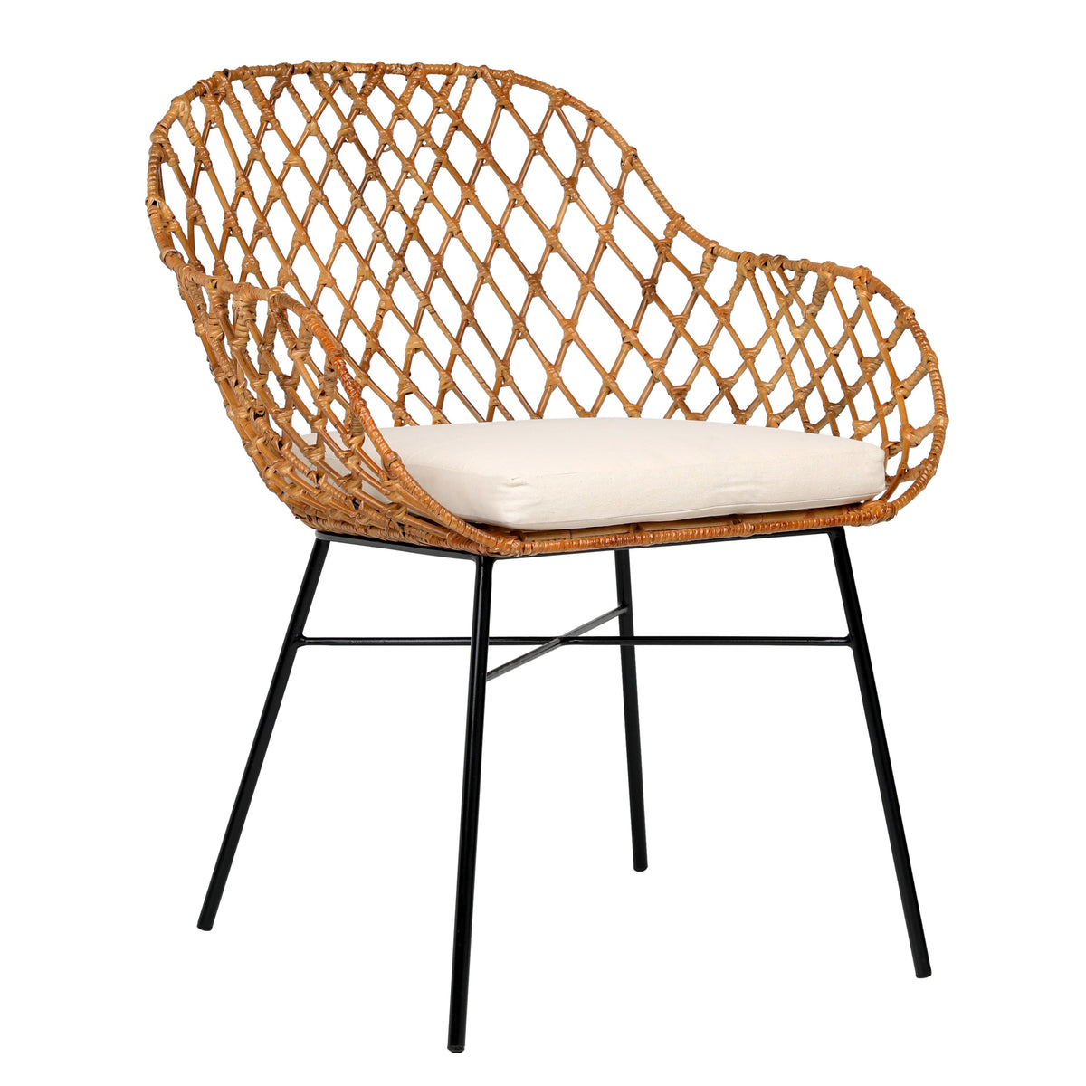 Thelma Natural Rattan Finish and Black Metal Frame Dining Chair