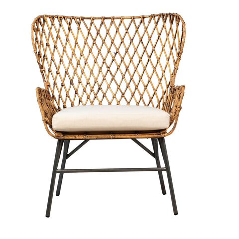Daraga Black Metal Legs and Natural Rattan Occasional Chair