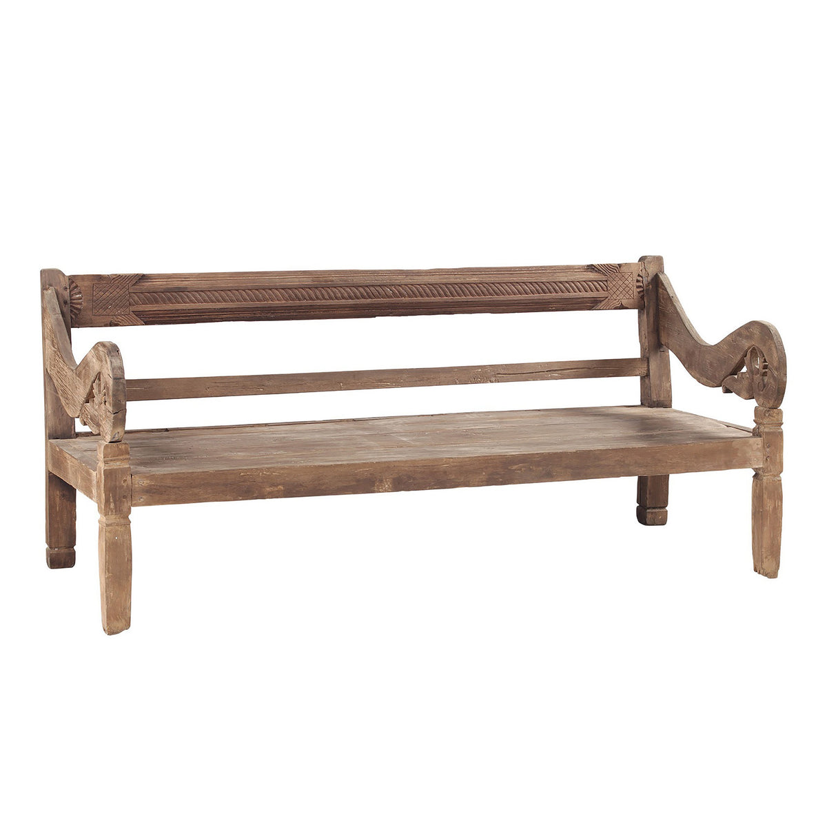 Antique Natural Finish Roll Arm Javanese Bench