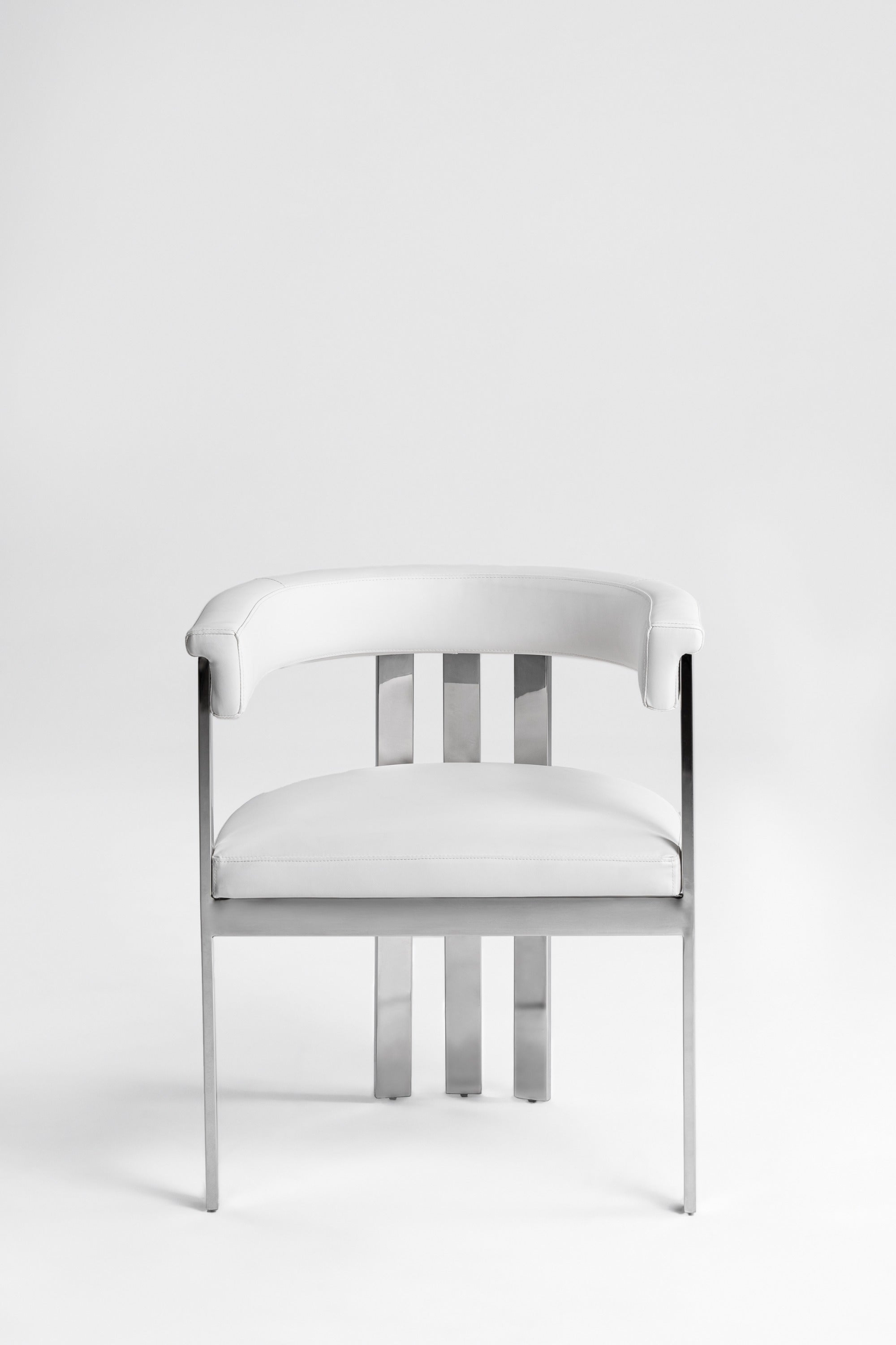 Modrest Pontiac Modern White Vegan Leather & Stainless Steel Dining Chair Model VGZA-Y129-WHTSTL