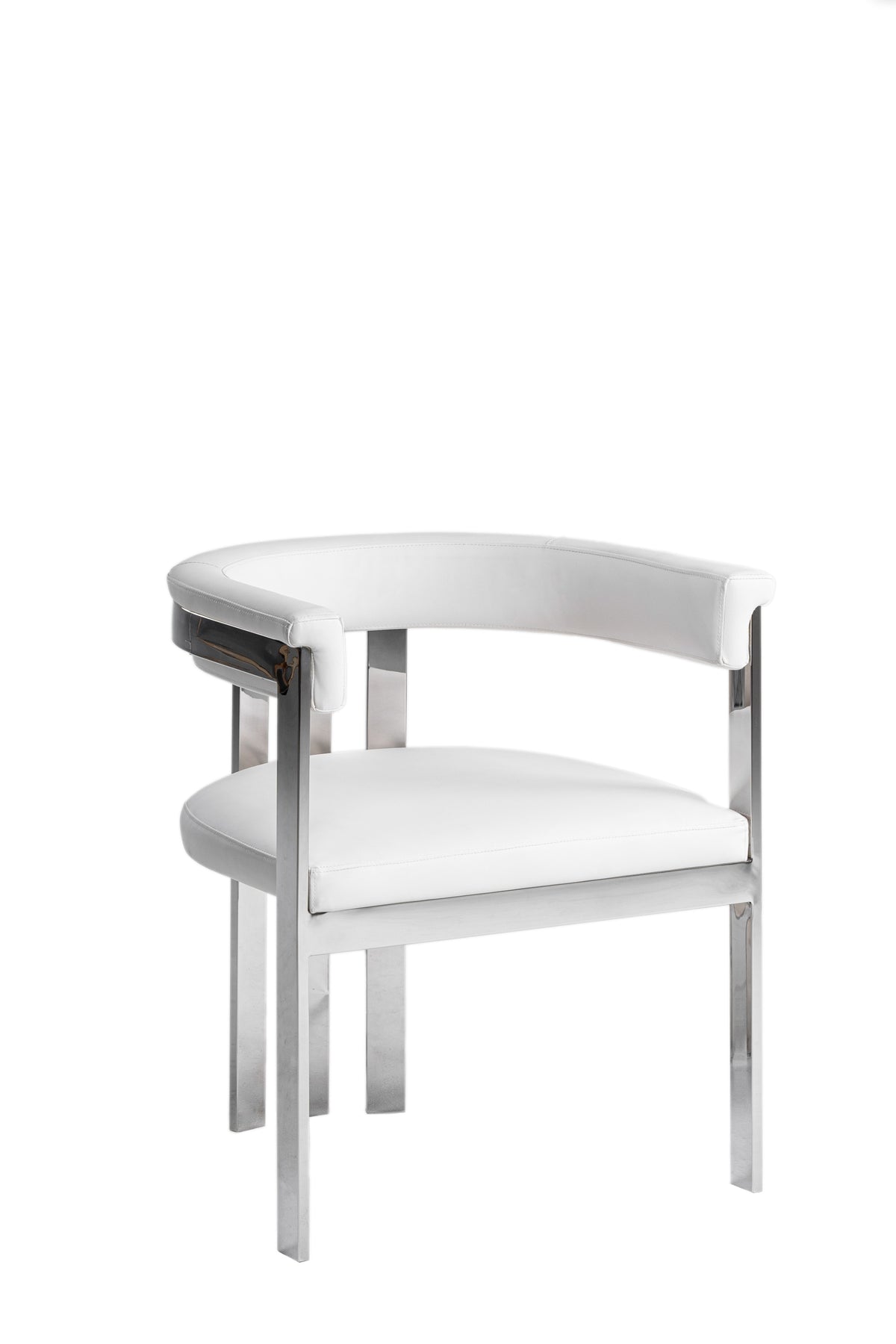 Modrest Pontiac Modern White Vegan Leather & Stainless Steel Dining Chair Model VGZA-Y129-WHTSTL