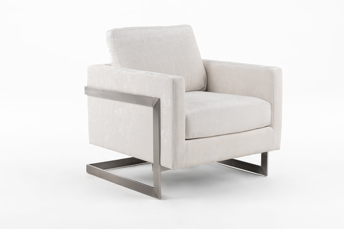 Modrest Prince Contemporary Off White Fabric And Silver Accent Chair Model VGRH-RHS-AC-255-SW